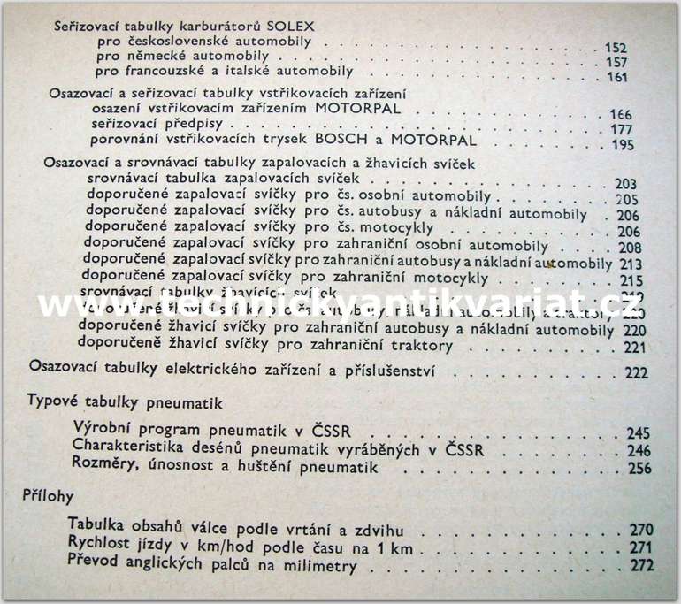 Srovnávací a typové tabulky motorových vozidel a příslušenství (1960)