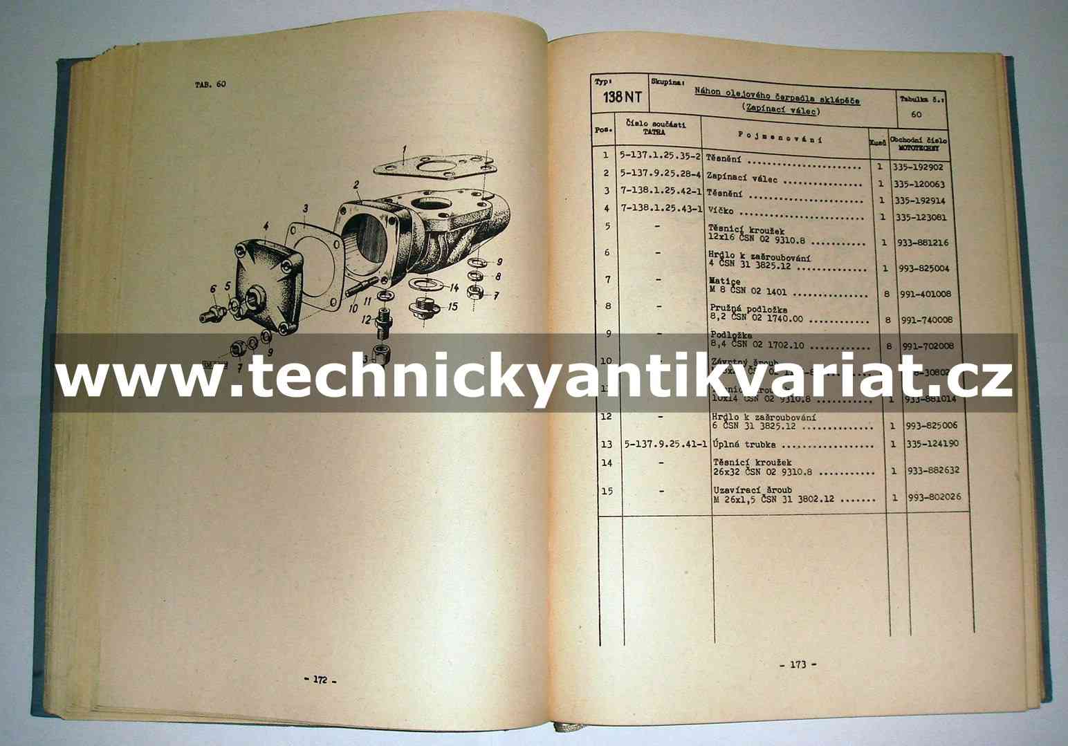 Tatra 138 NTt, NTtVr, PP23 4x4 - seznam náhradních dílů (1965)