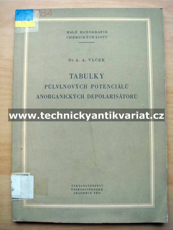 Tabulky půlvlnových potenciálů anorganických depolarisátorů