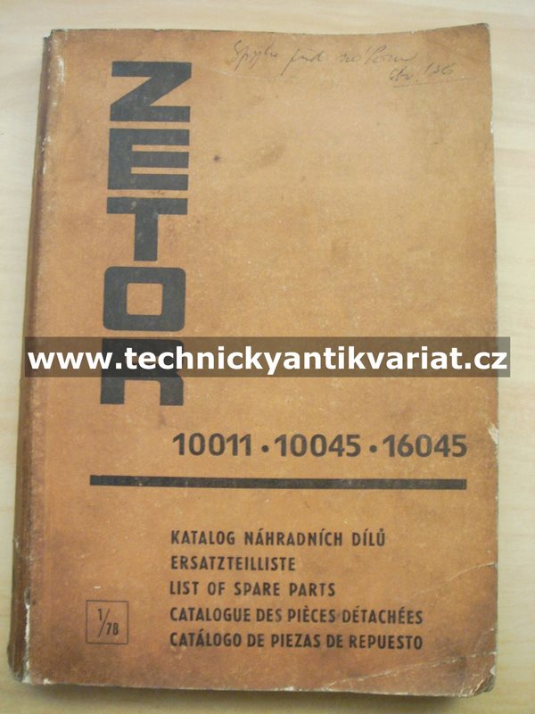 Zetor 10011, 10045, 16045 - katalog náhradních dílů (1978)
