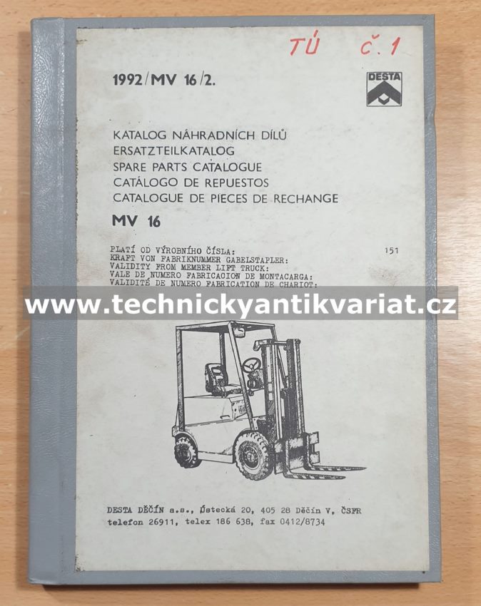 DESTA MV 16 - katalog náhradních dílů (1992)