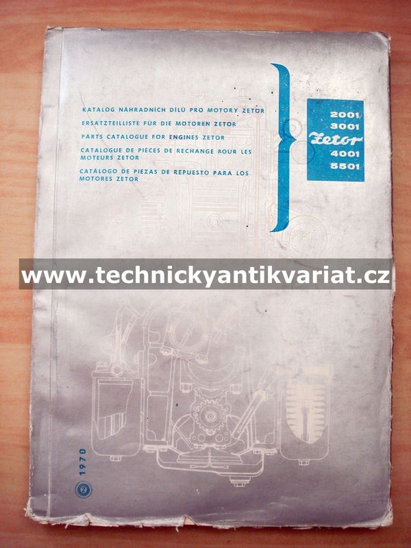 Zetor 2001, 3001, 4001, 5501 - katalog náhradních dílů pro motory (1970)