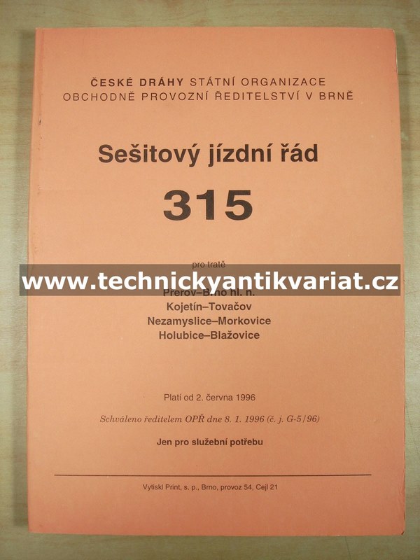 Sešitový jízdní řád 315 (1996)