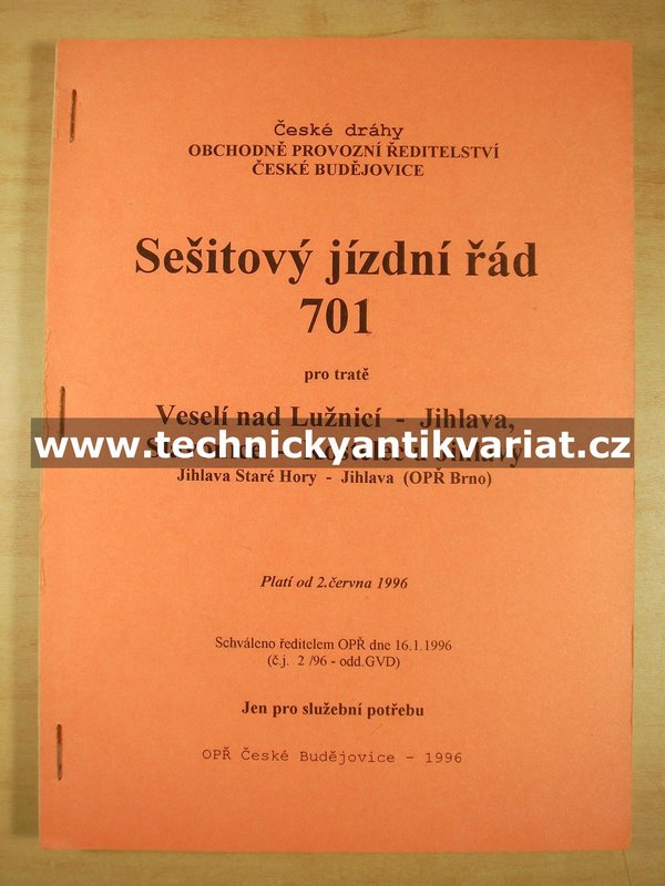 Sešitový jízdní řád 701 (1996)