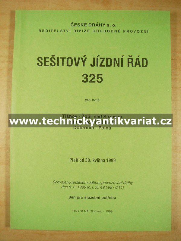 Sešitový jízdní řád 325 (1999)