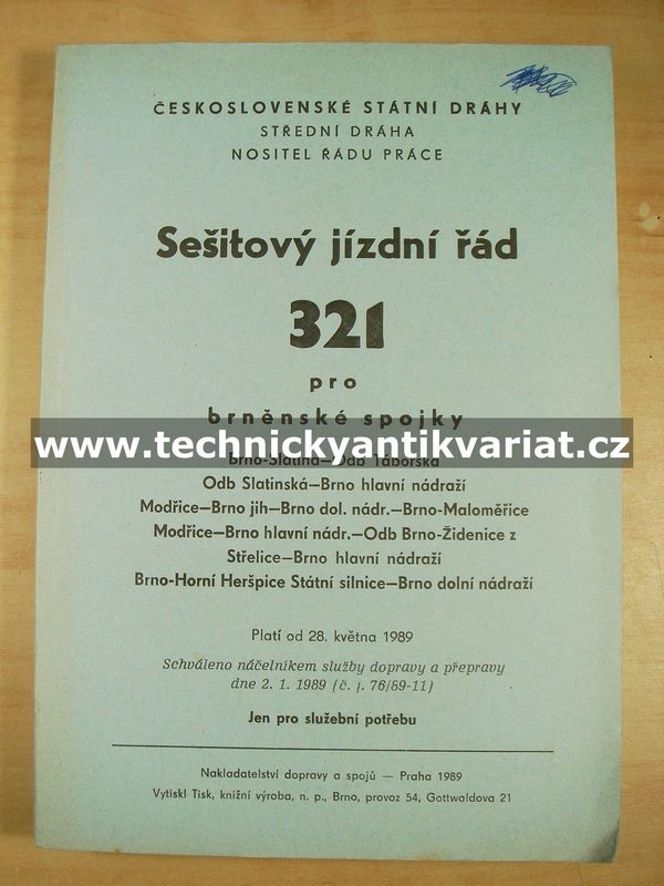 Sešitový jízdní řád 321 (1989)