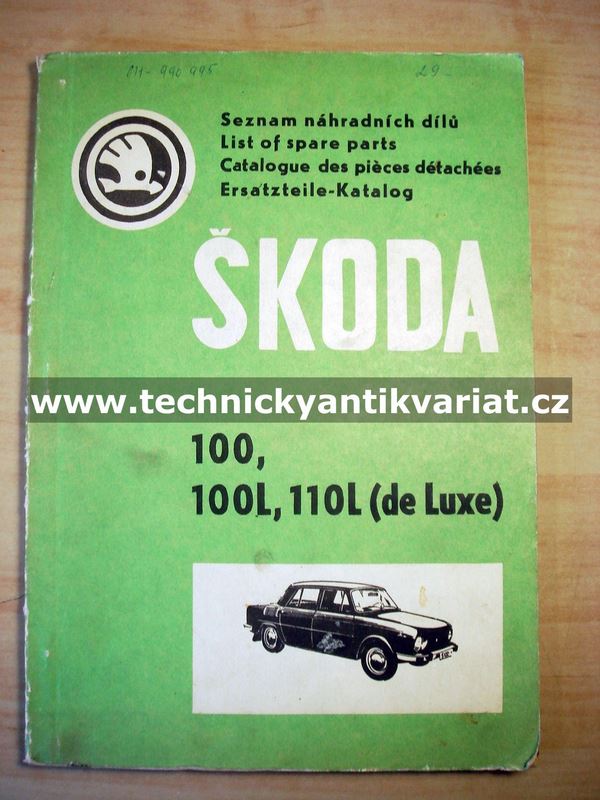 Škoda 100, 100L, 110L - seznam náhradních dílů (1970)
