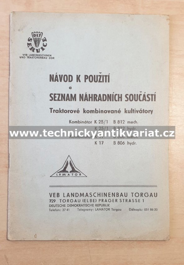 Traktorový kombinátor kultivátory - návod a seznam součástí (1965)