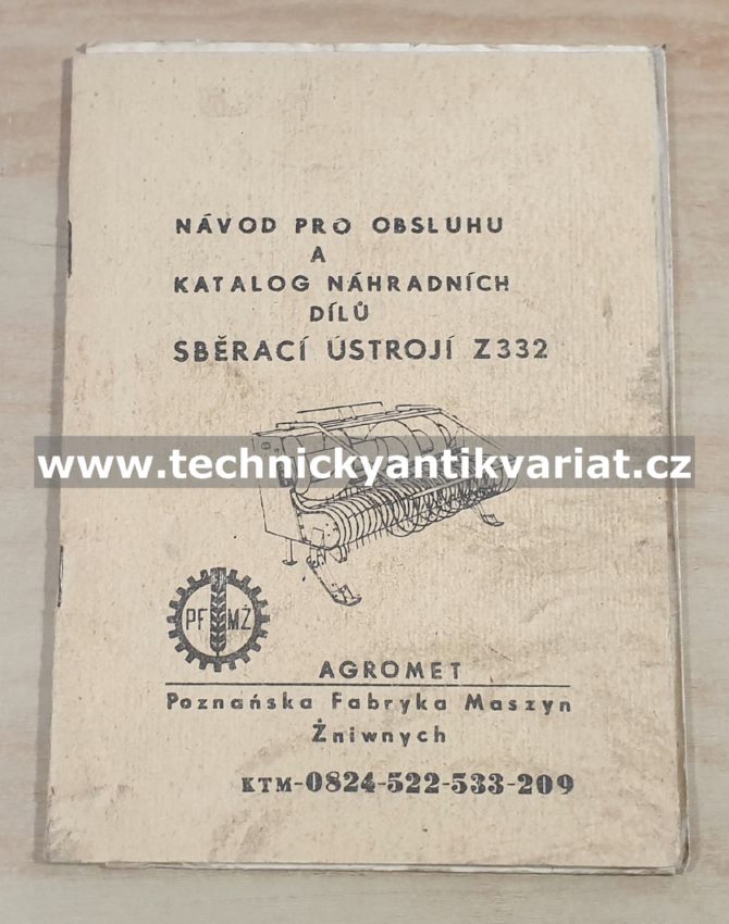 Sběrací ústrojí Z322 - návod, katalog (1985)