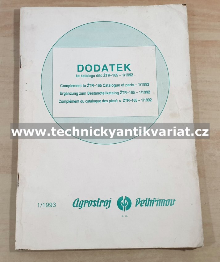 Rotační žací stroj ŽTR 165 - dodatek ke katalogu dílů (1993)