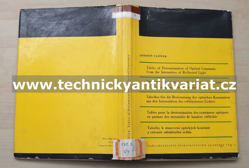 Tabulky k stanovení optických konstant z intenzit odráženého světla - Antonín Vašíček (1964)