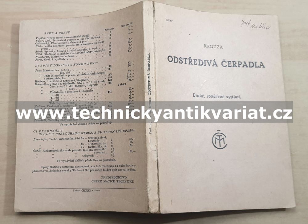 Odstředivá čerpadla - Krouza (1947)