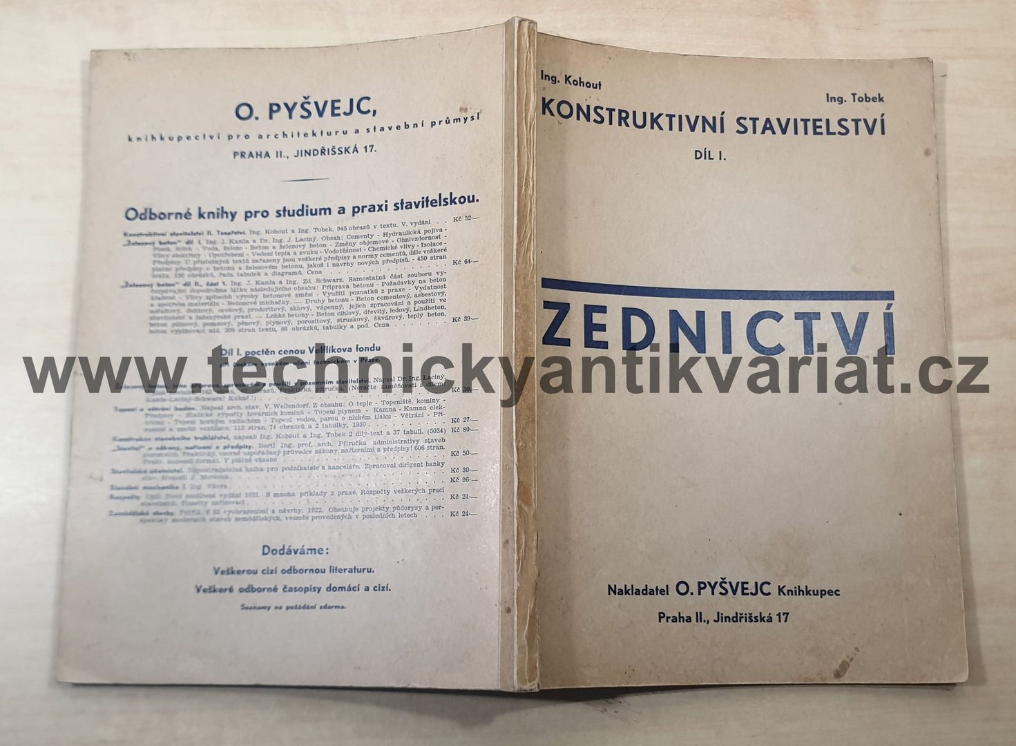 Konstruktivní stavitelství I.díl - Zednictví (Kohout, Tobek) 1931