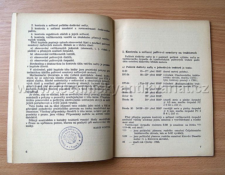 Seřizování a obnovování palivové soustavy naftových traktorů
