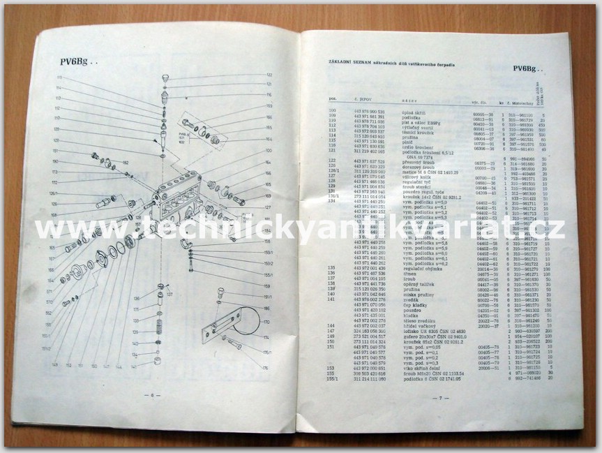 Liaz vstřikovací zařízení PV6B.g. - seznam náhradních dílů (1986)