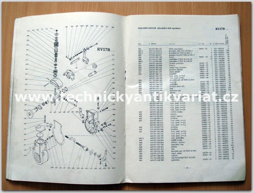 Liaz vstřikovací zařízení PV6B.g. - seznam náhradních dílů (1986)