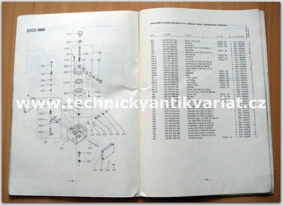 Liaz vstřikovací zařízení PV6B.g. - seznam náhradních dílů (1986)