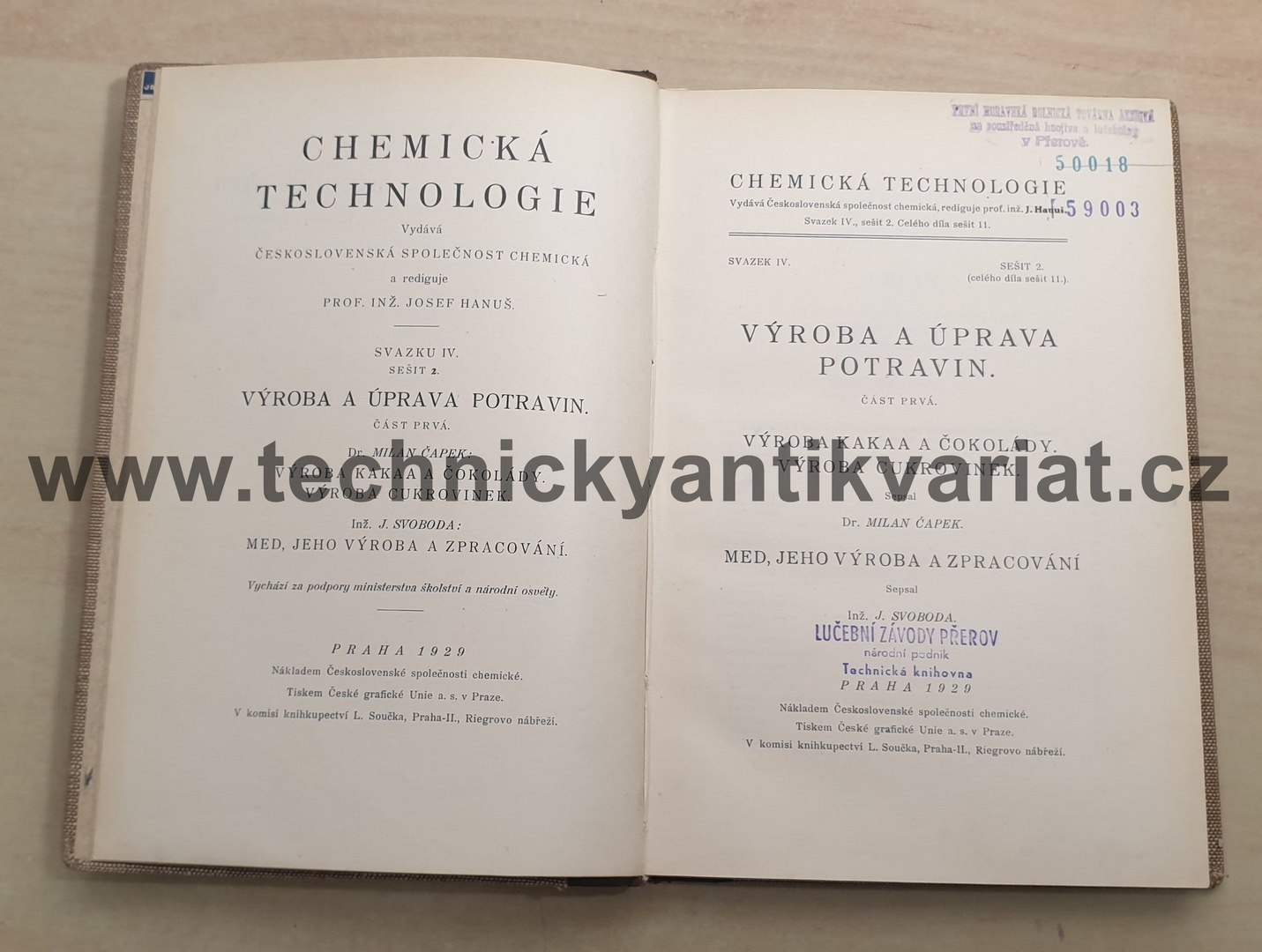 Výroba kakaa a čokolády, cukrovinek, medu - M. Čapek, J. Svoboda (1929)