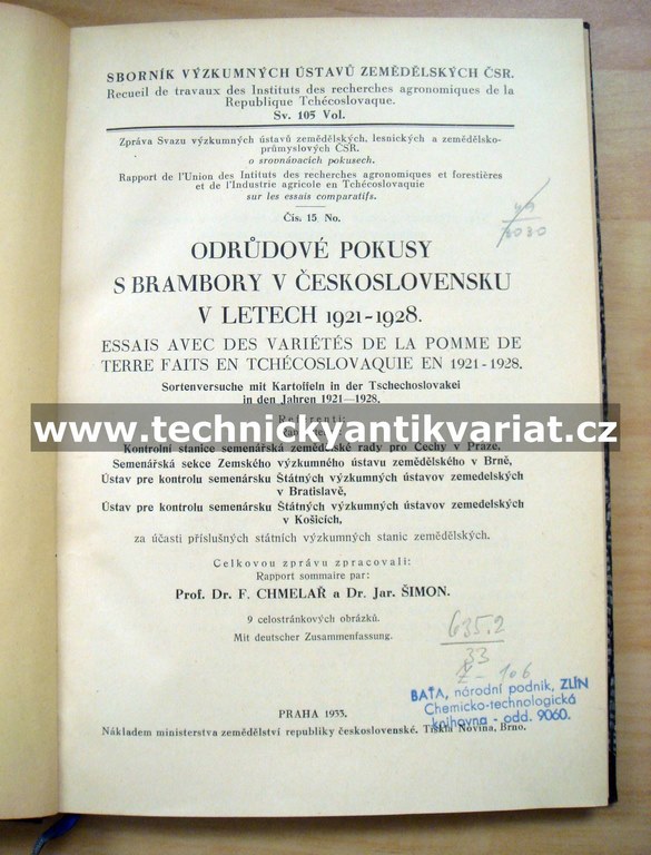 Odrůdové pokusy s brambory v Československu v letech 1921-1928