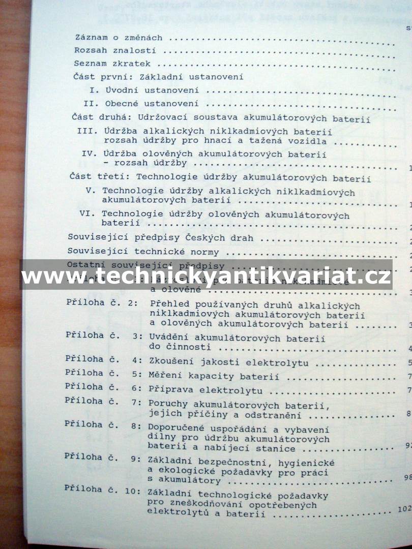 Předpis pro údržbu a opravy akumulátorových baterii