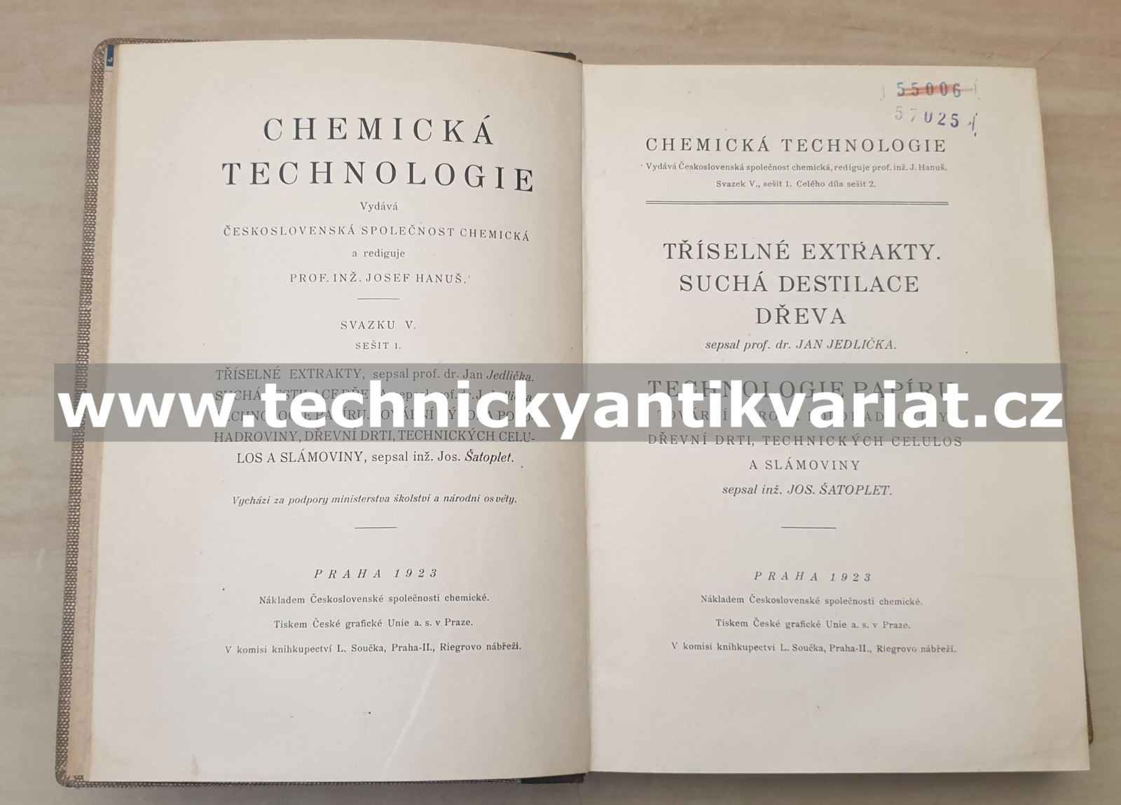 Tříselné extrakty, suchá destilace dřeva, technologie papíru - Jan Jedlička, Jos. Šatoplet (1923)