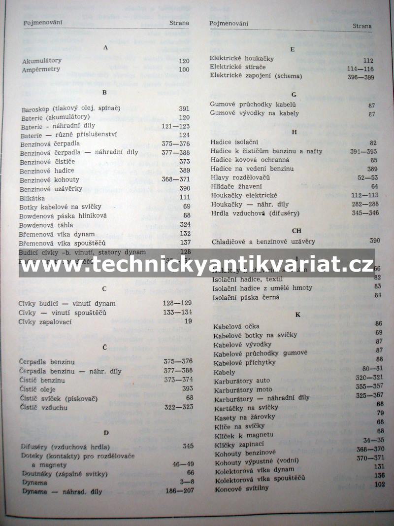 Katalog elektrického příslušenství a karburátorů pro motorová vozidla