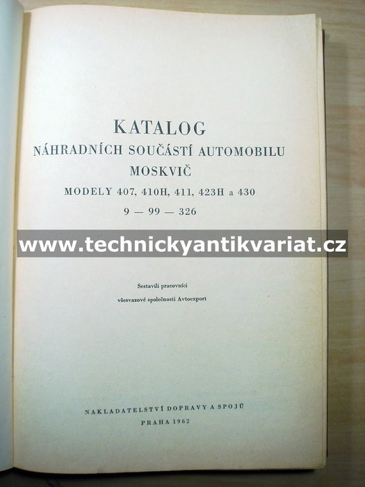 Moskvič 407, 410H, 411, 423H, 430 - katalog náhradních dílů