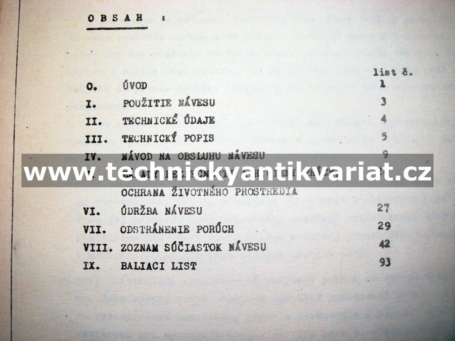 Náves traktorový fekálny MV5-028 - návod na obsluhu, katalog dielov