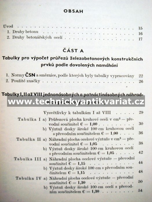 Železový beton II. tabulky pro výpočty průřezů - Klokner, Hruban (1960)