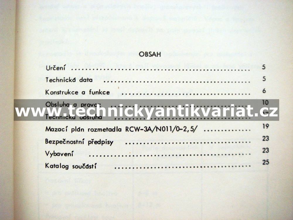 Traktorové rozmetadlo vápna RCW-3A/N011/0-2.5 - návod, katalog (1977)