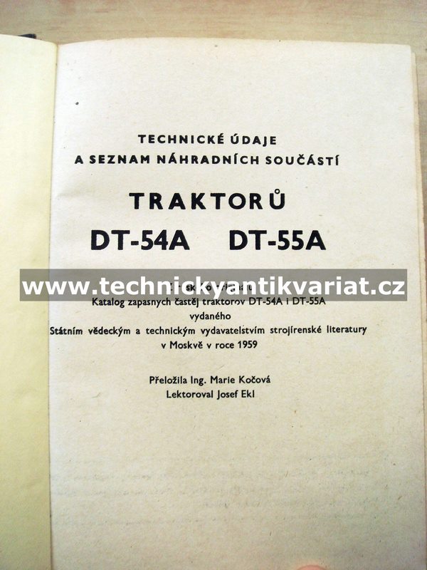 Traktor DT 54A, 55A - seznam náhradních součástí (1961)
