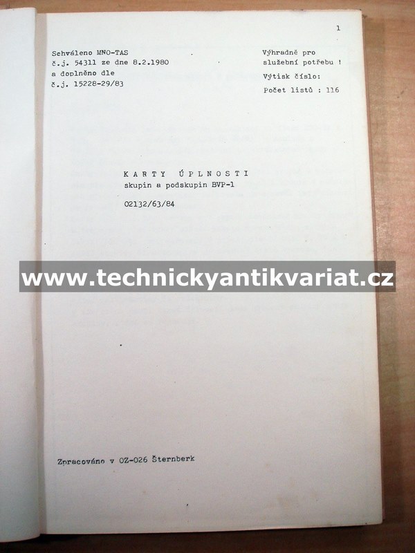 BVP-1 - karta úplnosti skupin a podskupin (1983)