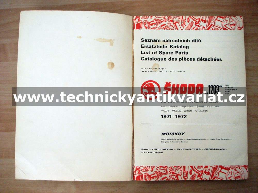 Škoda 1203 VAN, MINIBUS, AMBULANCE, COM, ROL - seznam náhradních dílů (1971-1972)