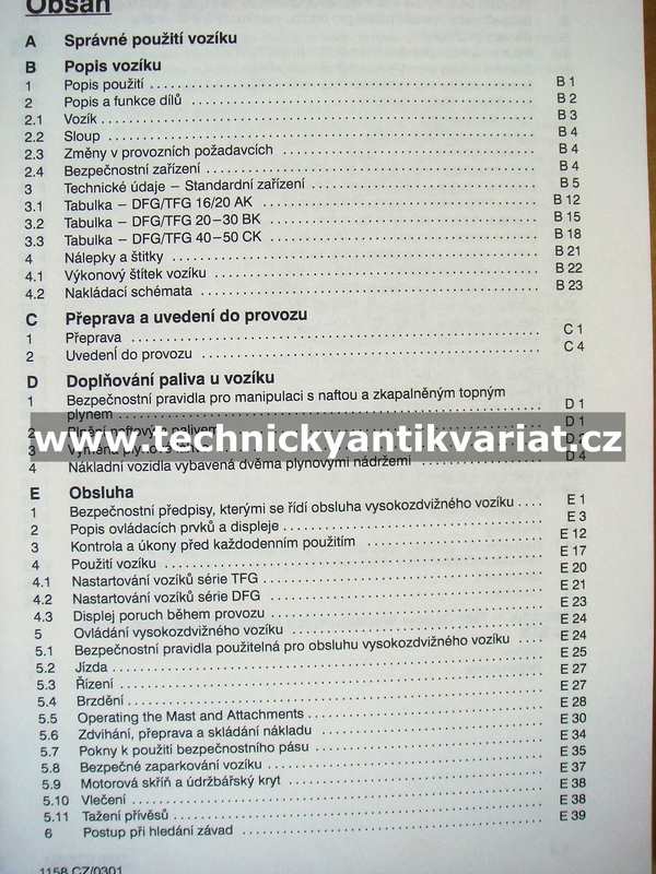 Jungheinrich DFG/TFG 16-30 A, B, C-K - provozní návod (2001)