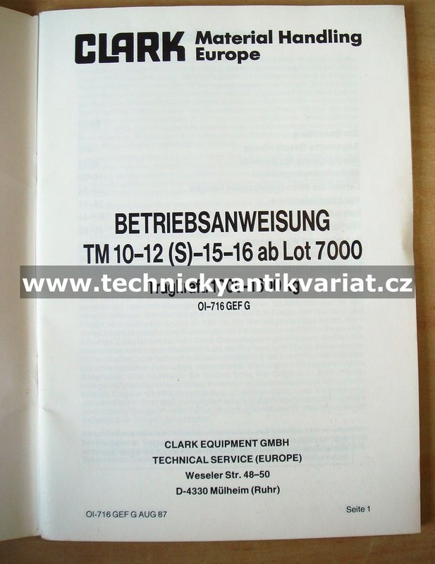 Clark M TM 10, 12S, 15, 16 - Betriebsanweisung (1987)
