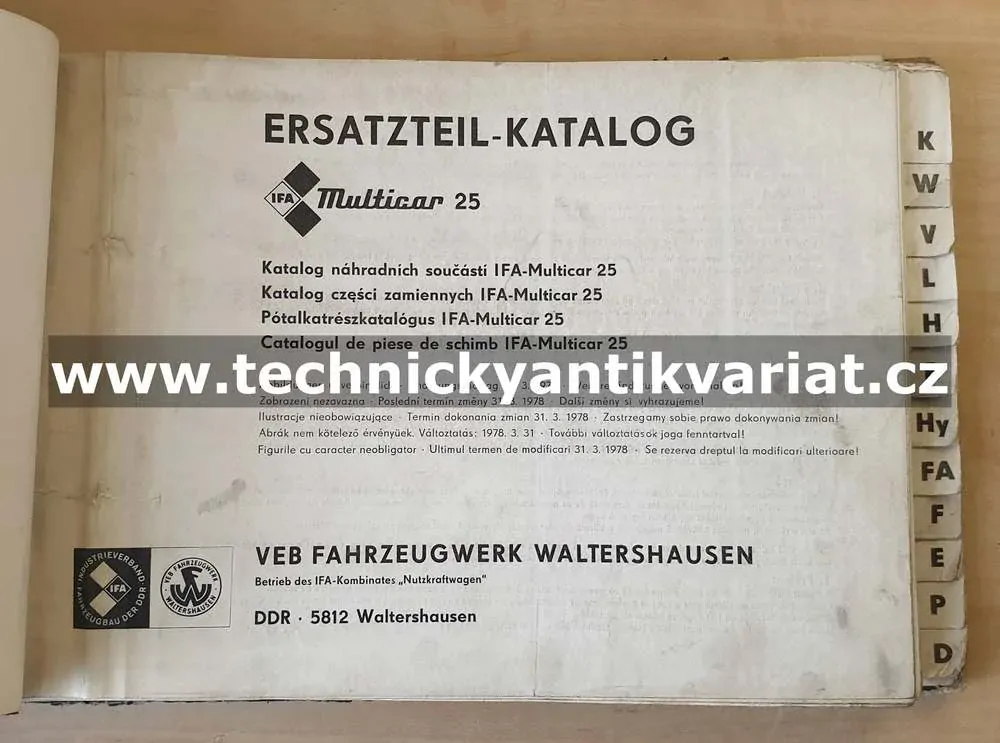 Multicar 25 - katalog náhradních dílů (1978)