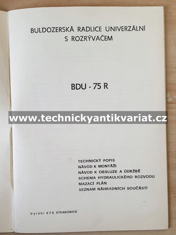 Buldozerová radlice univerzální s rozrývačem BDU-75R - návod k obsluze, seznam dílů