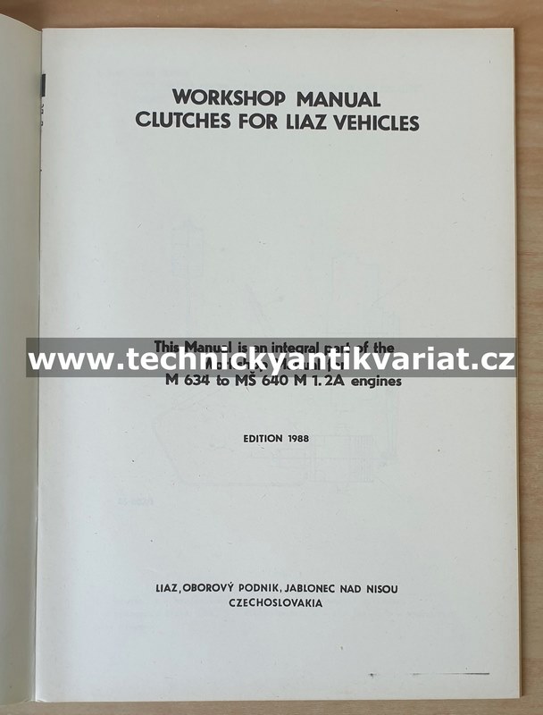 Liaz 100,250 Clutch Workshop manual (1988)