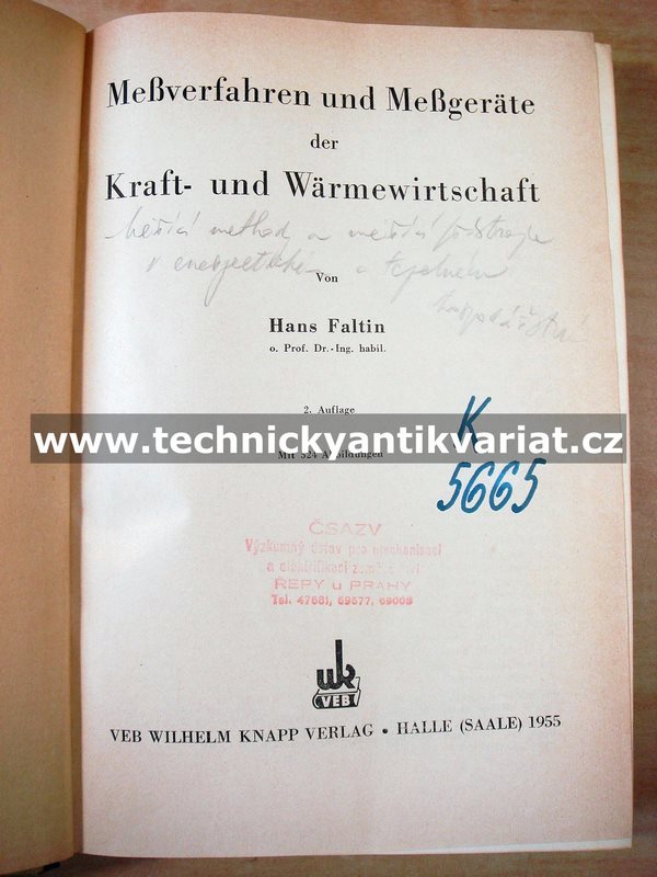 Messverfahren und messgeräte der kraft und wärmewirtschaft - Hans Faltin (1955)