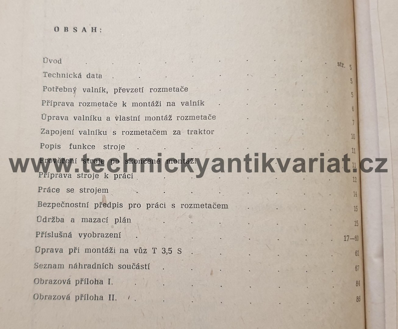 Rozmetadlo chlévské mrvy RmA2 - návod k obsluze, seznam dílů (1961)
