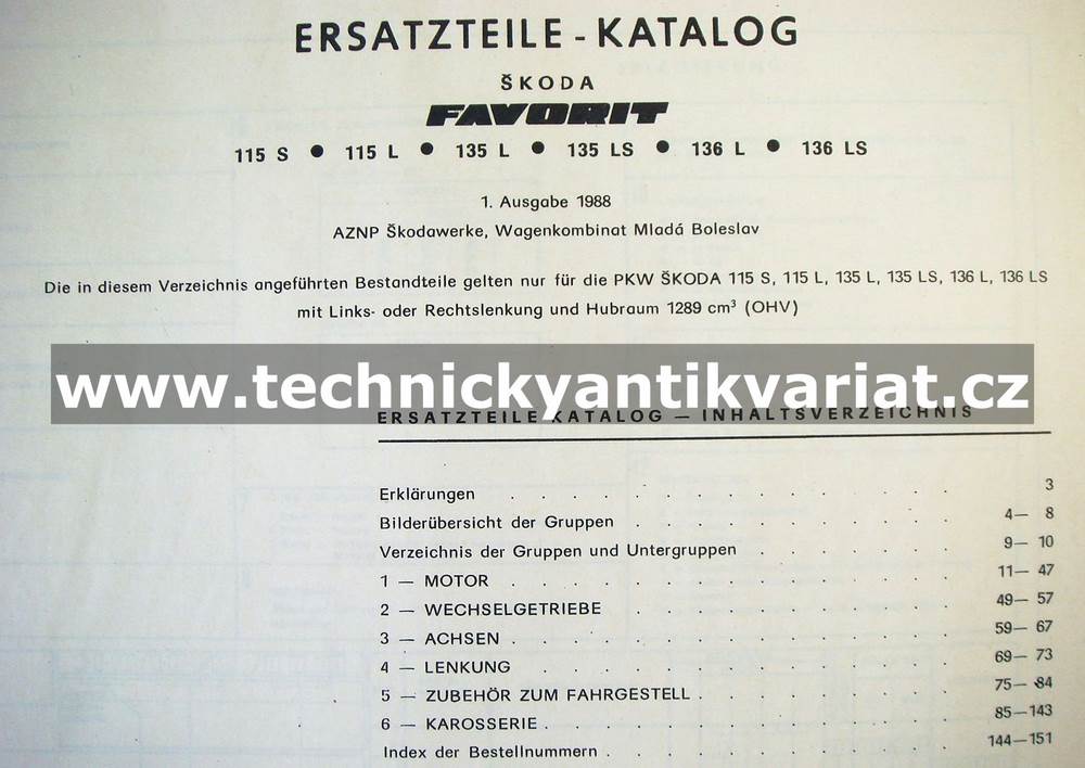 Škoda Favorit 115, 135, 136 - Ersatzteile katalog (1988)