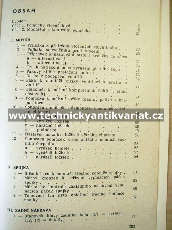 Montážní a kontrolní pomůcky pro automobily Škoda 100 a Škoda 1000MB - Cedrych (1975)