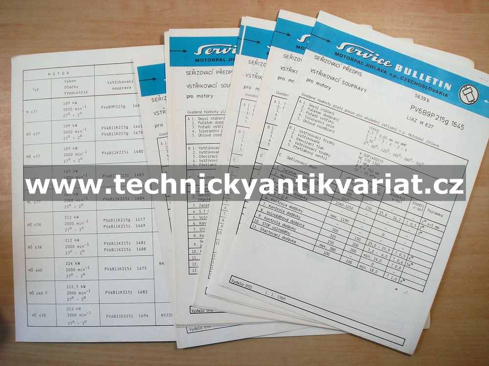 Liaz motory M637, M638, M640 - seřizovací předpisy vstřikovacích souprav PV6B