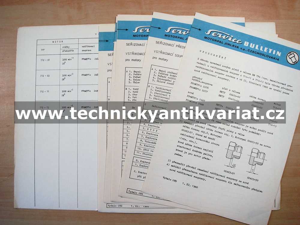 Avia 712 - seřizovací předpisy vstřikovacích souprav PP.4M