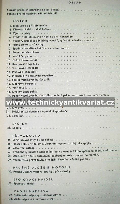 Škoda 706 RTOch Autobusové šasi - katalog náhradních dílů (1972)