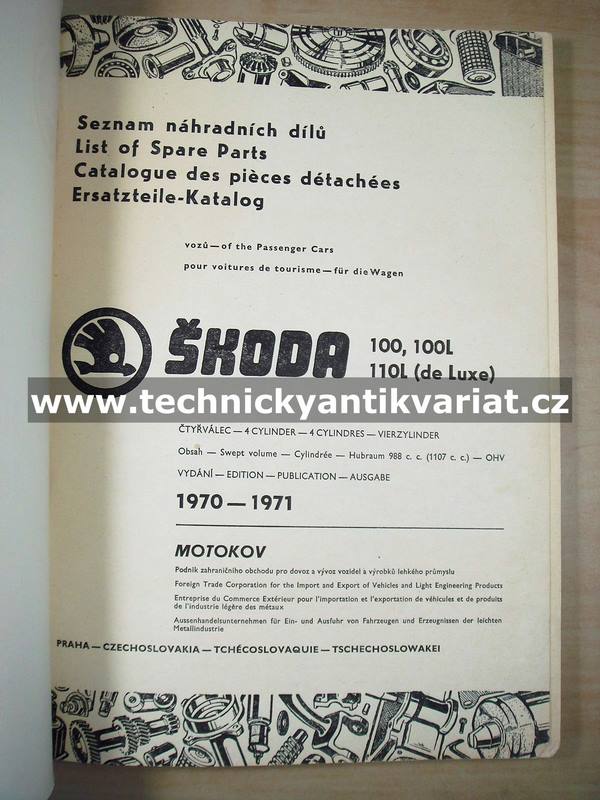 Škoda 100, 100L, 110L - seznam náhradních dílů (1970-1971)