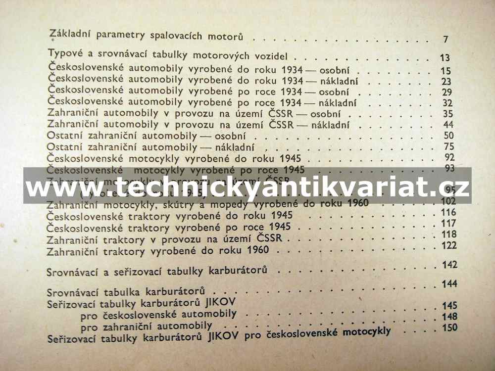 Srovnávací a typové tabulky motorových vozidel a příslušenství (1960)