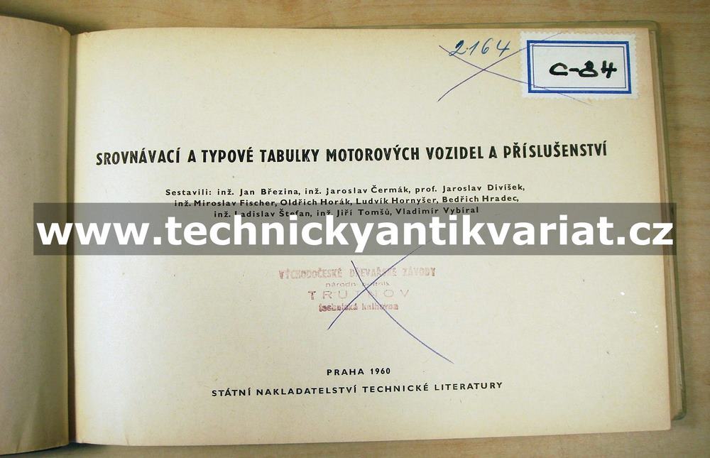 Srovnávací a typové tabulky motorových vozidel a příslušenství (1960)