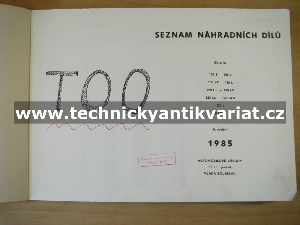 Škoda 105, 120, 130, Rapid - seznam dílů (1985)