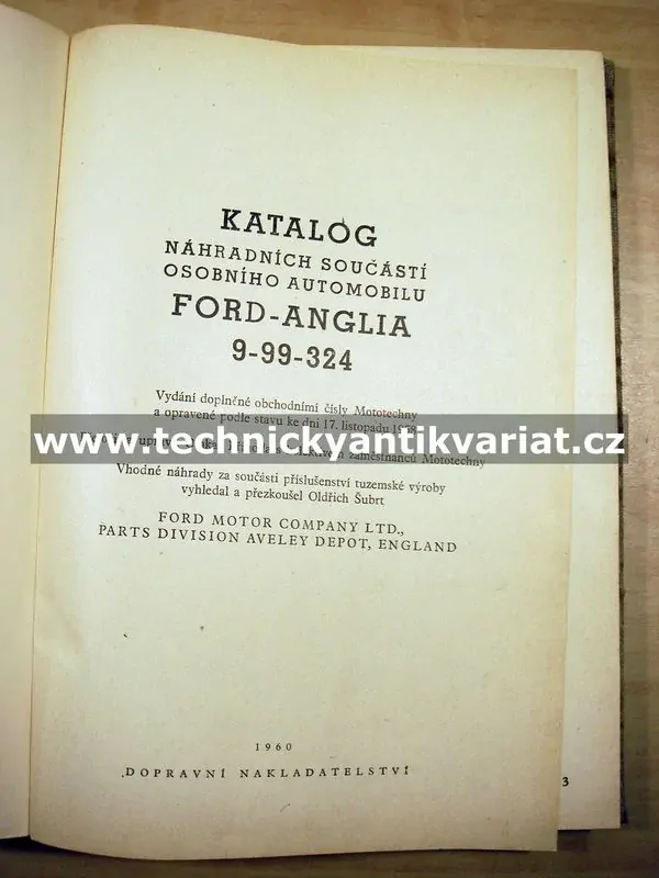 Ford Anglia - katalog náhradních součástí (1960)